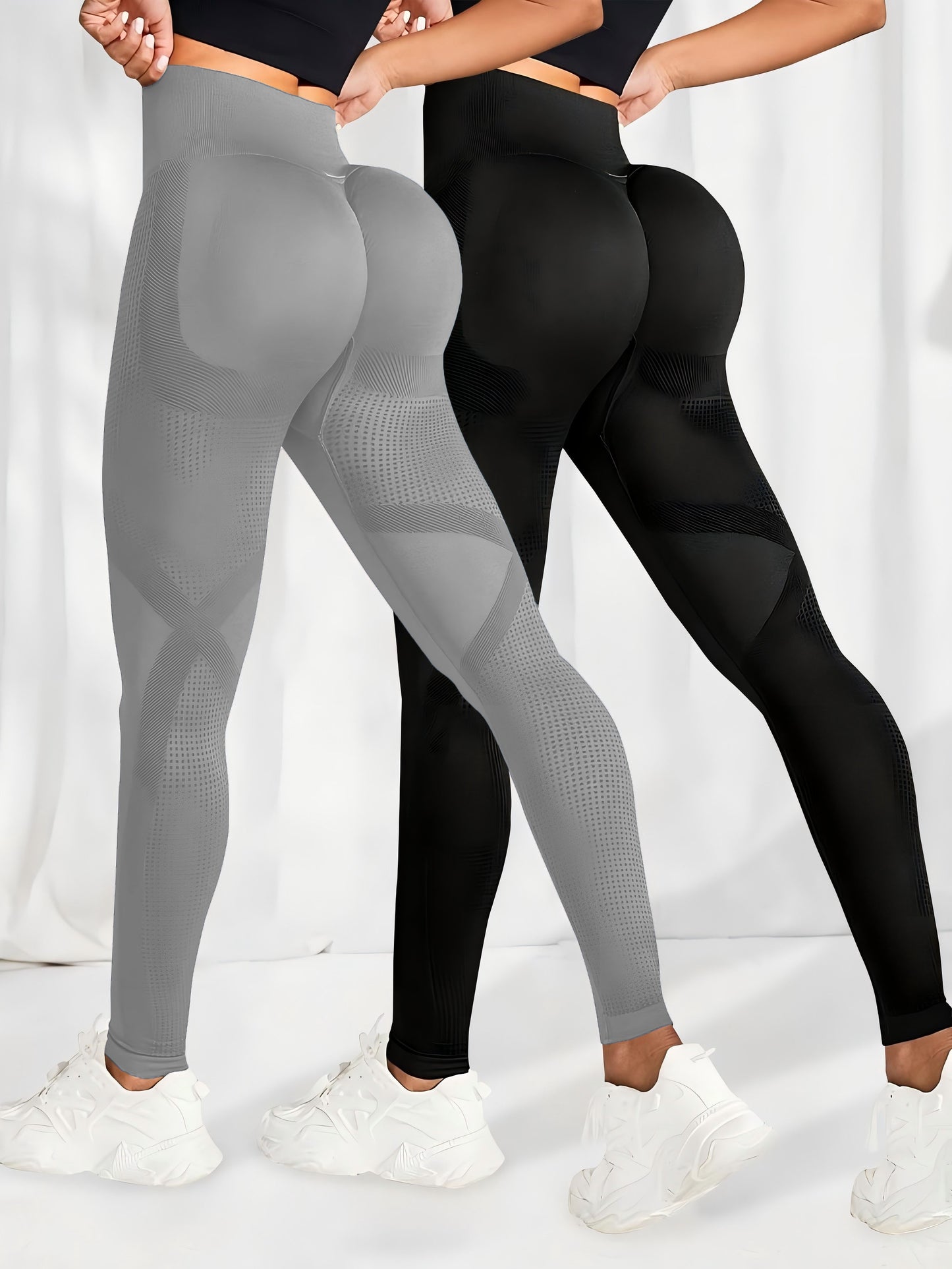 2 leggings femme sans couture taille haute - Effet fessier remonté, pantalon extensible pour fitness et entraînement