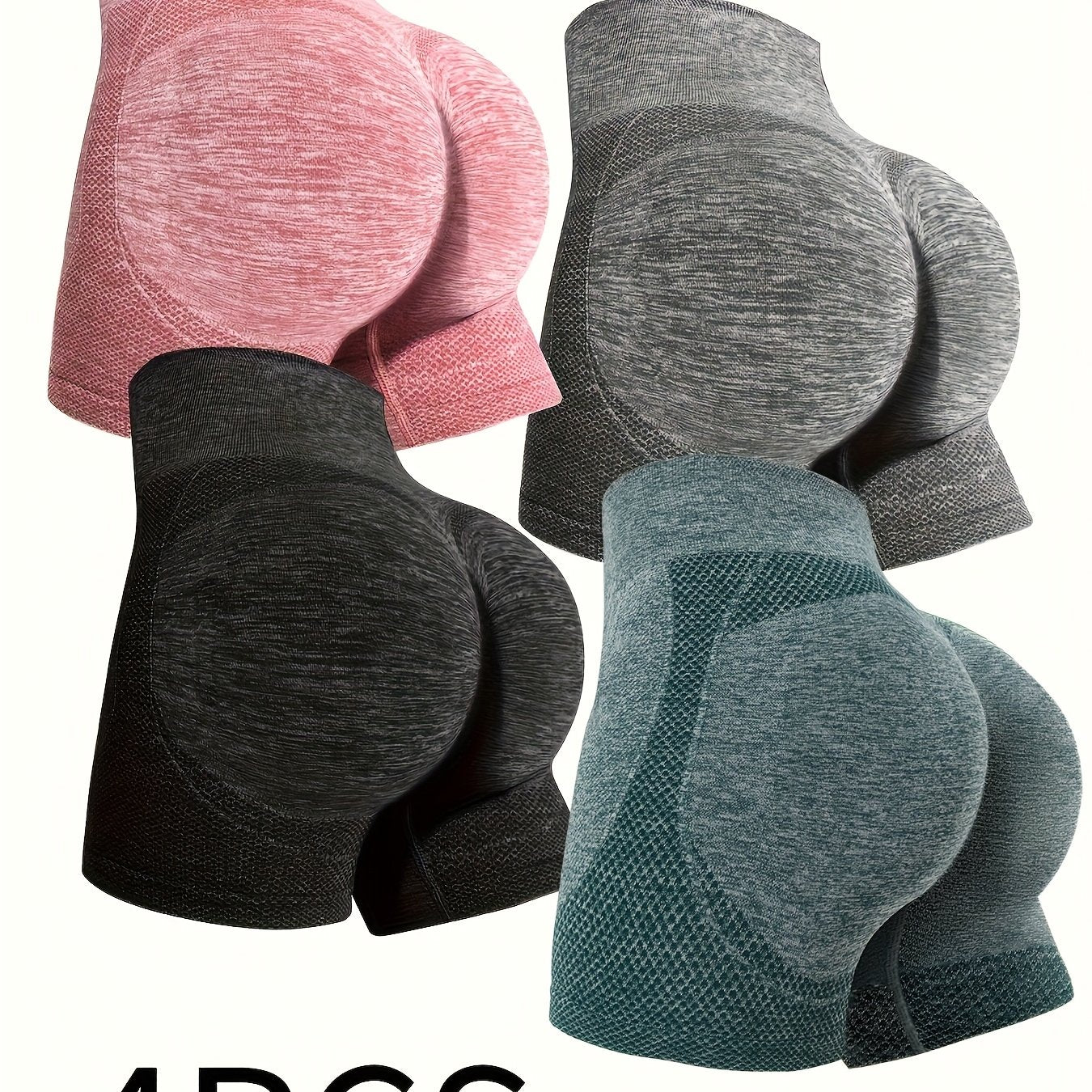 4 pièces Leggings shorts Sans Couture Taille Haute pour Femmes, Contrôle du Ventre, Polyvalents pour Sport, Fitness, Tenue Décontractée et Extérieur, Léger, Respirant, Séchage Rapide