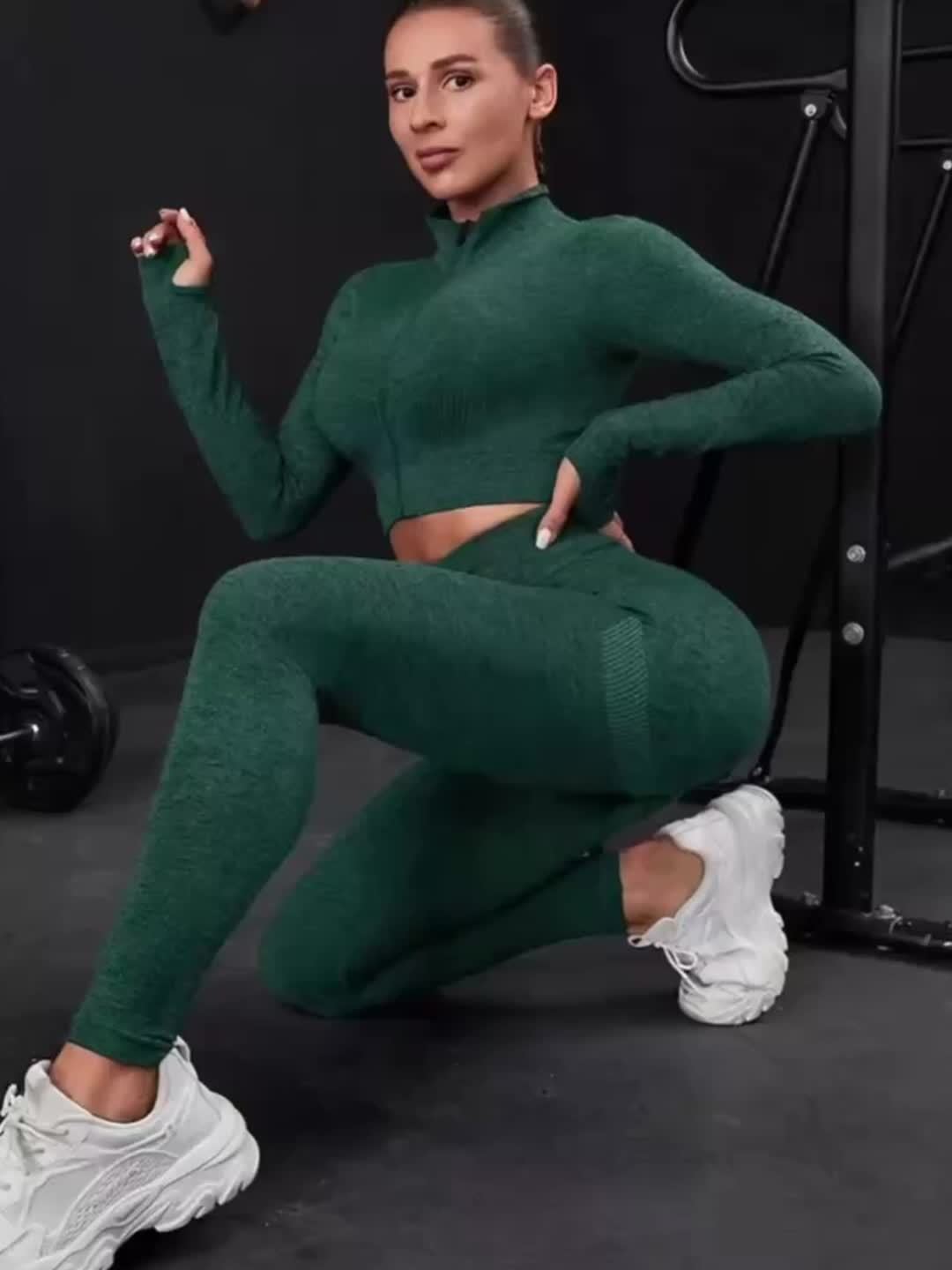 Ensemble de sport zippé sans couture avec trou pour le pouce et ourlet cousu