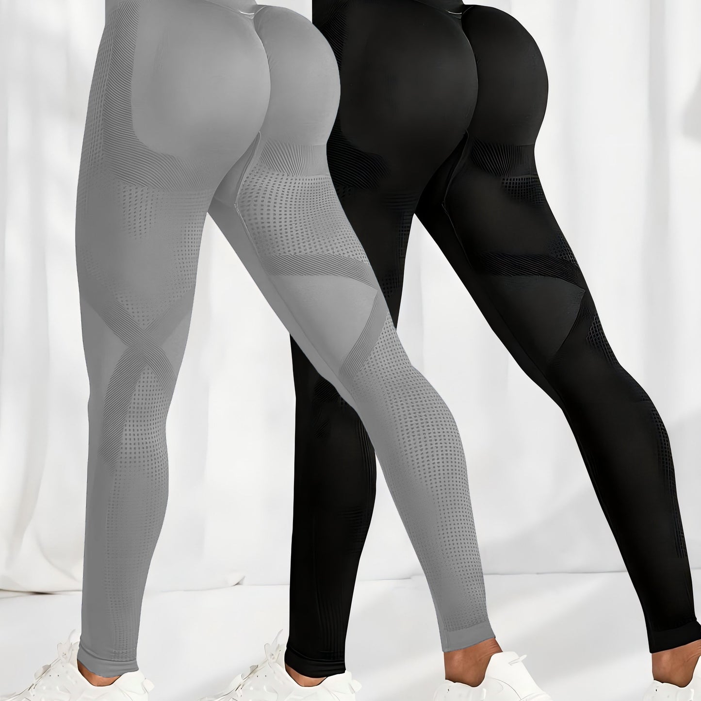 2 leggings femme sans couture taille haute - Effet fessier remonté, pantalon extensible pour fitness et entraînement