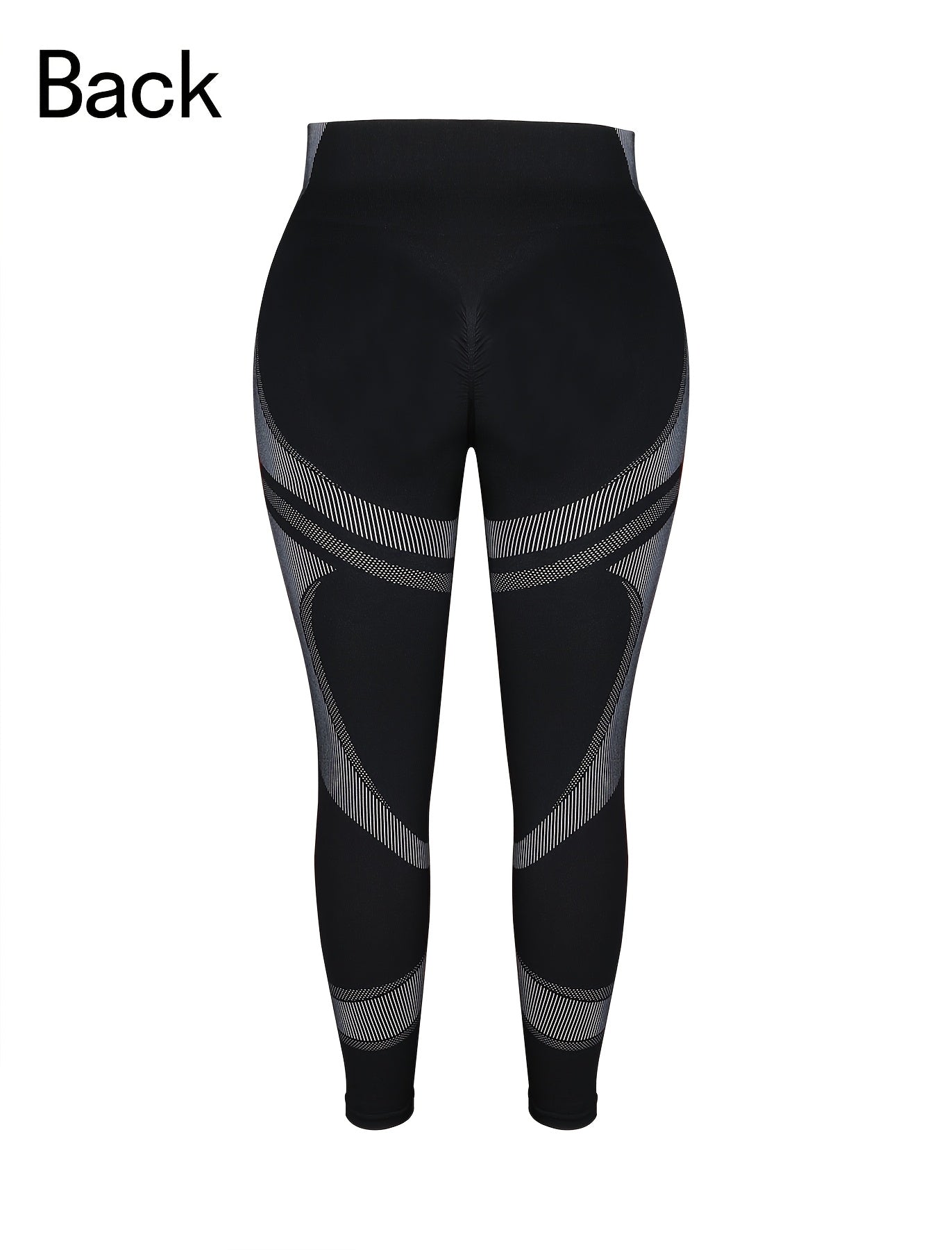Pantalon de yoga fitness grande taille avec motif rayé noir et blanc, sans couture et taille haute.