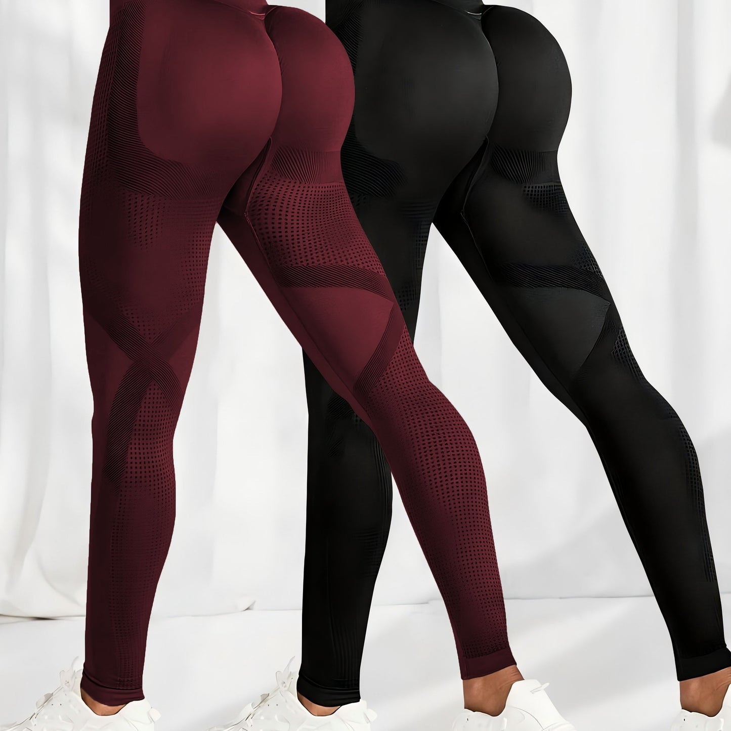 2 leggings femme sans couture taille haute - Effet fessier remonté, pantalon extensible pour fitness et entraînement