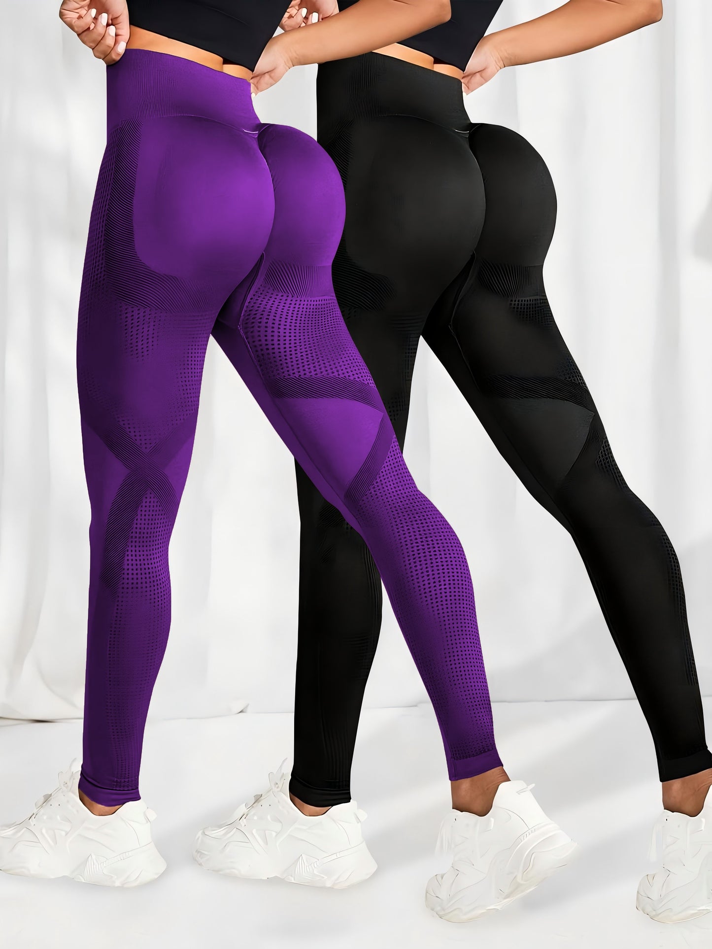 2 leggings femme sans couture taille haute - Effet fessier remonté, pantalon extensible pour fitness et entraînement