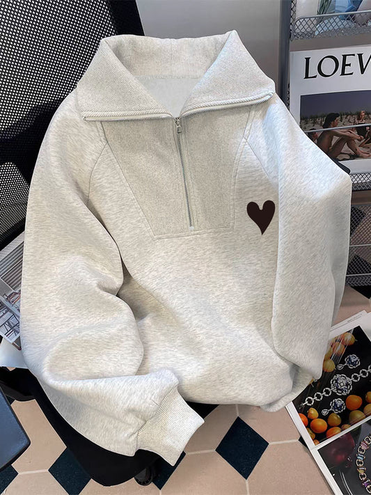 Sweat-shirt zippé à manches longues et imprimé cœur