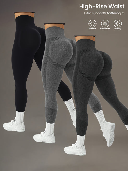 3 pièces Leggings pour Femmes, Pantalons Sportifs à Large Taille et Contrôle du Ventre, Collants Respirants et Élastiques pour Entraînement, Leggings de Gym Confortables pour Activités Sportives
