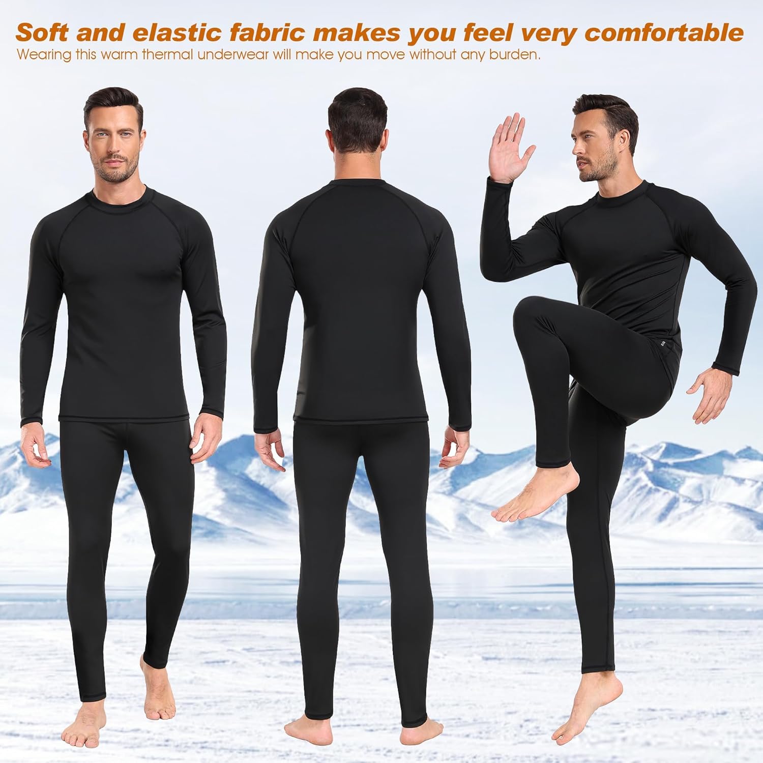 sous Vetement Thermique Homme Hiver sous-Vêtements Thermiques Homme sous Pull Thermique Énsemble Ski Collant Elasticité Ensemble Thermique Respirant sous Pantalon Thermique