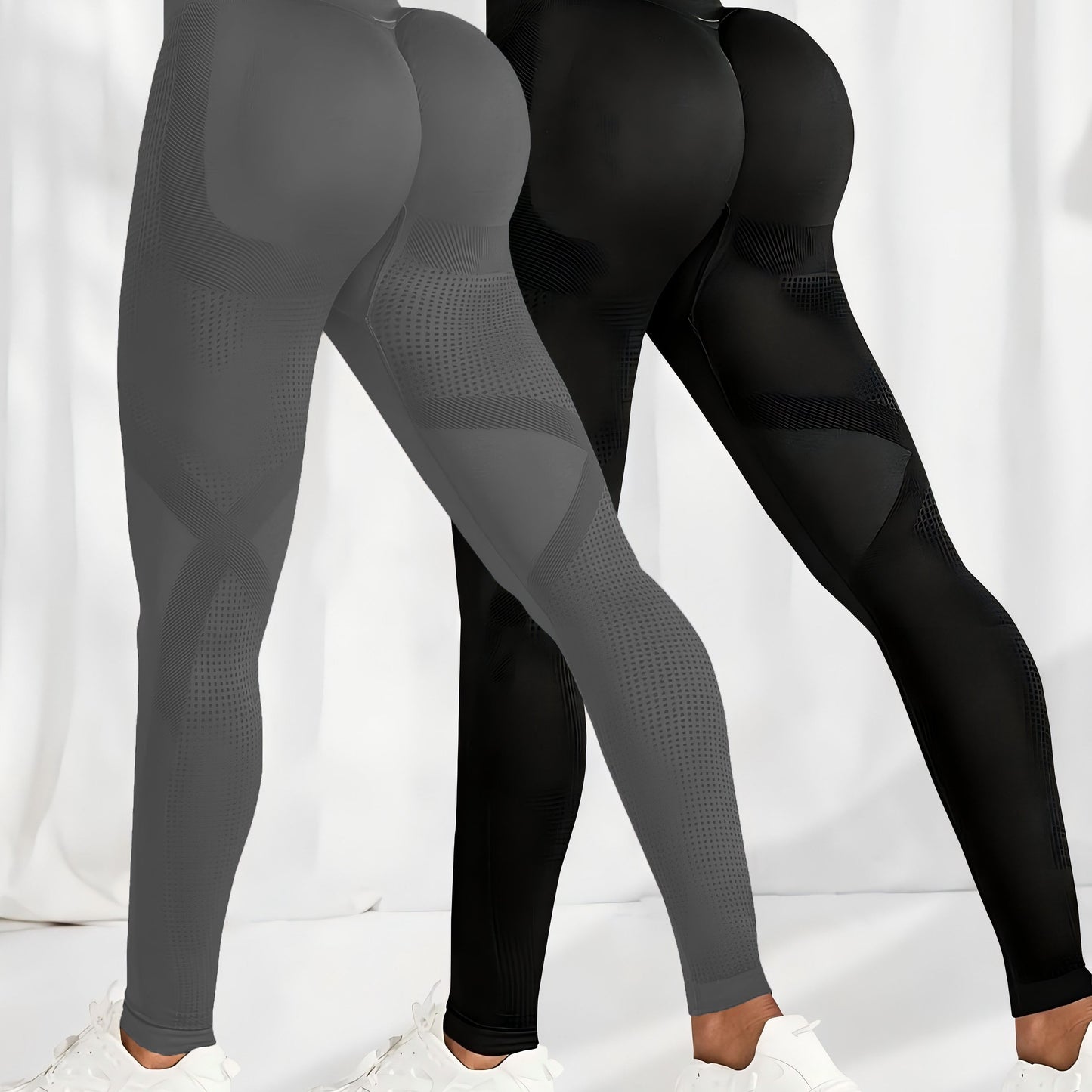2 leggings femme sans couture taille haute - Effet fessier remonté, pantalon extensible pour fitness et entraînement