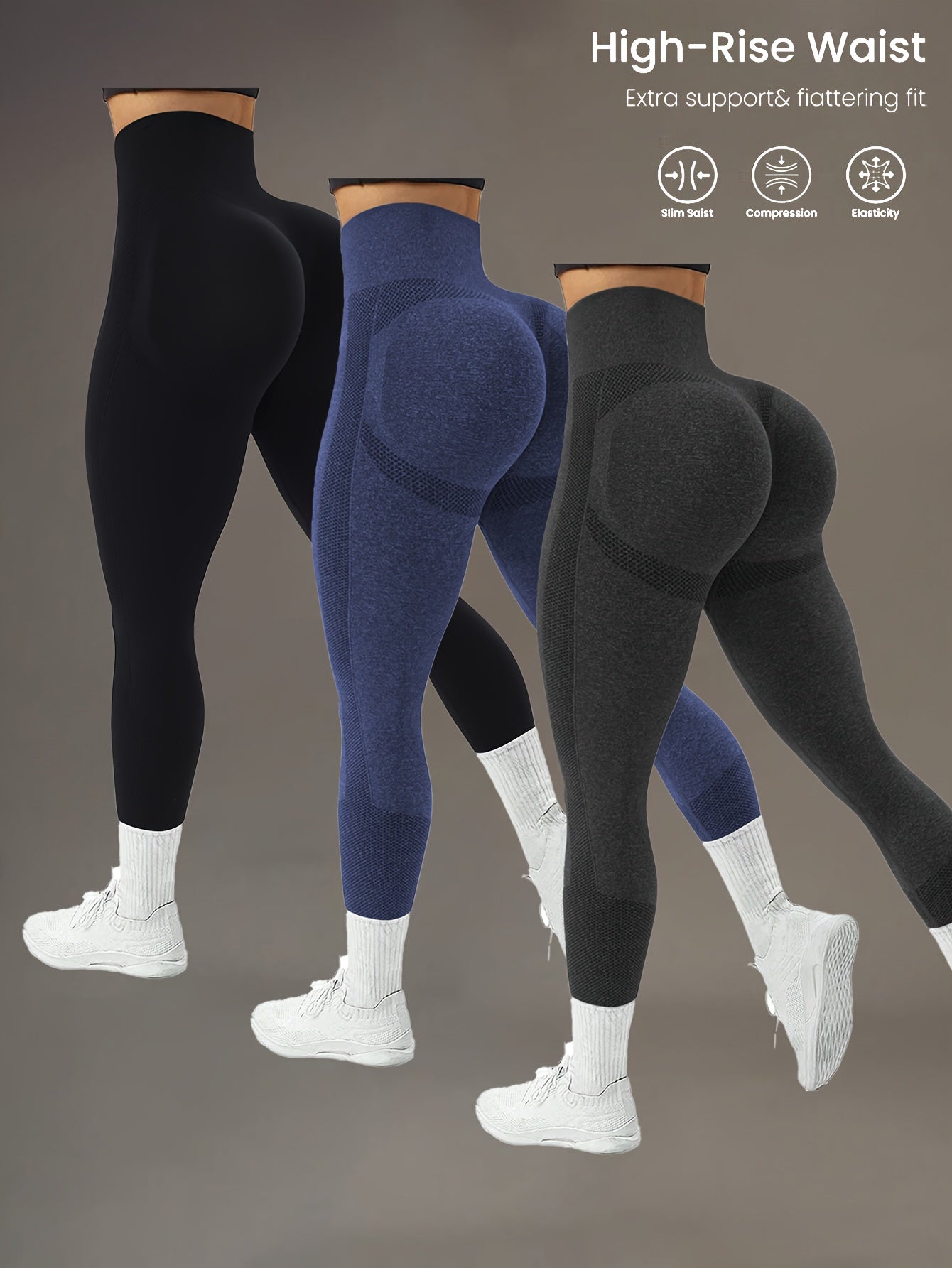 3 pièces Leggings pour Femmes, Pantalons Sportifs à Large Taille et Contrôle du Ventre, Collants Respirants et Élastiques pour Entraînement, Leggings de Gym Confortables pour Activités Sportives