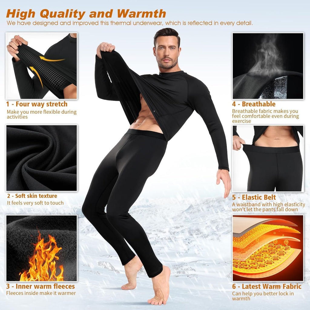 sous Vetement Thermique Homme Hiver sous-Vêtements Thermiques Homme sous Pull Thermique Énsemble Ski Collant Elasticité Ensemble Thermique Respirant sous Pantalon Thermique