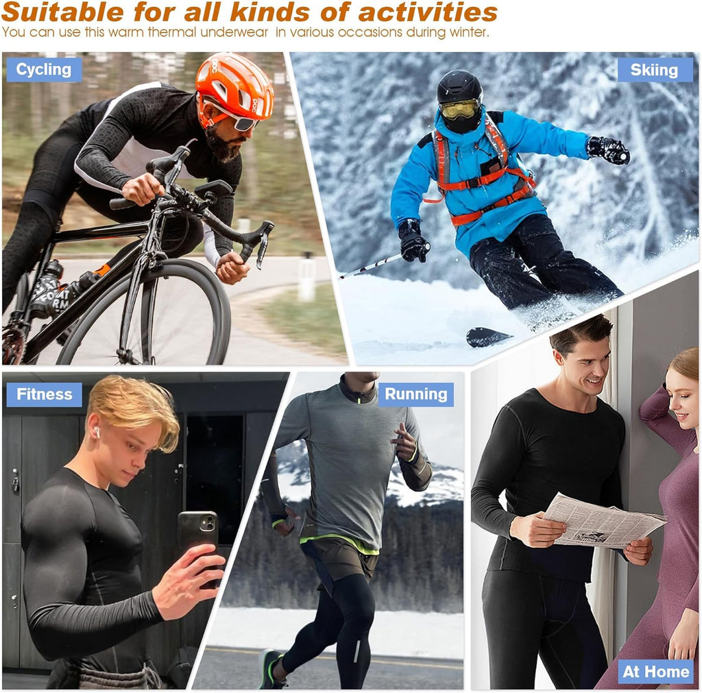 sous Vetement Thermique Homme Hiver sous-Vêtements Thermiques Homme sous Pull Thermique Énsemble Ski Collant Elasticité Ensemble Thermique Respirant sous Pantalon Thermique