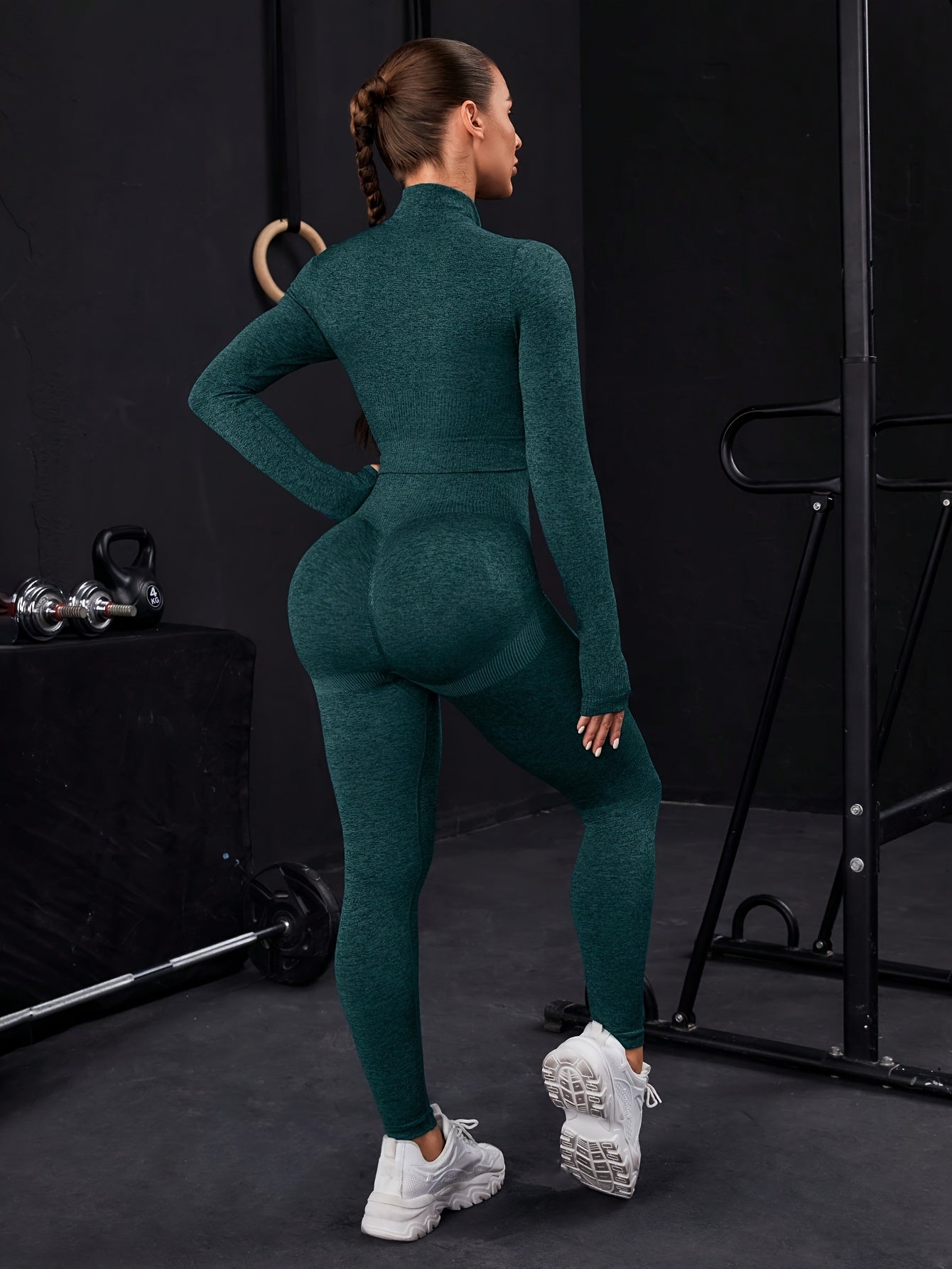 Ensemble de sport zippé sans couture avec trou pour le pouce et ourlet cousu