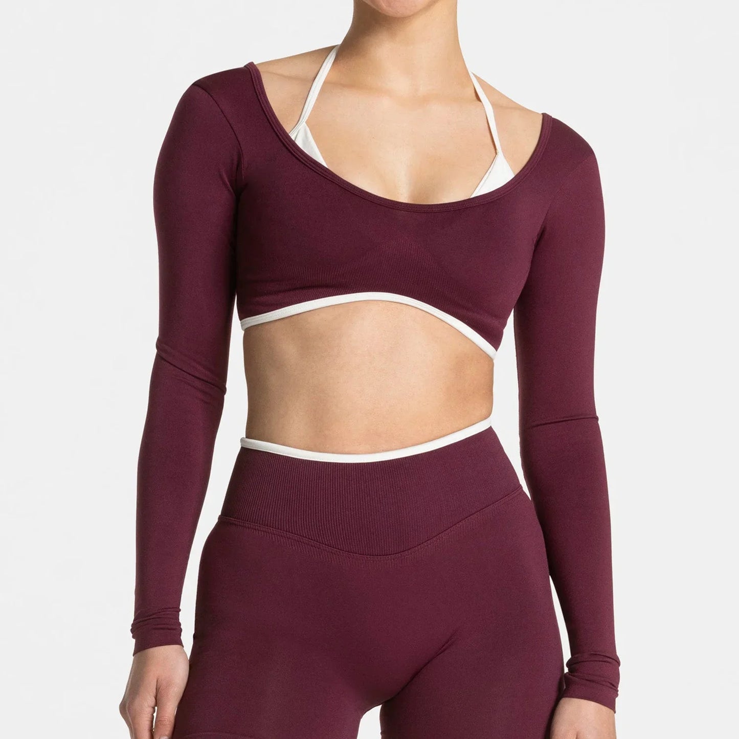 TEVEO ensemble de Yoga 2 pièces pour femmes, collants à manches longues sans couture, short de Fitness, tenues d'entraînement