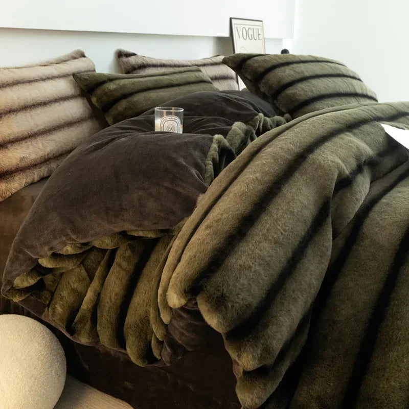 Parure de lit en fausse fourrure de lapin