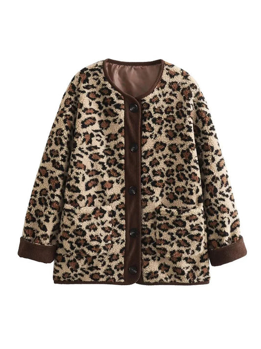 Veste ample polaire imprimé léopard