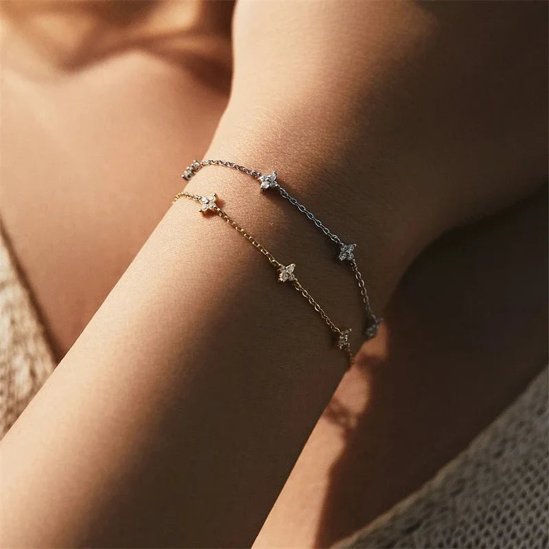 Bracelet fleurs en cristal en acier inoxydable