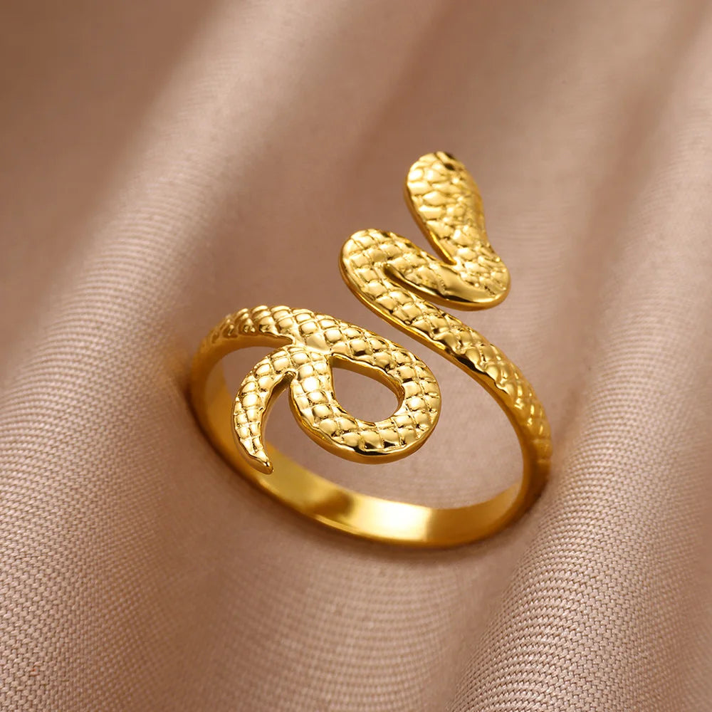 Bagues serpent en acier inoxydable plaqué or