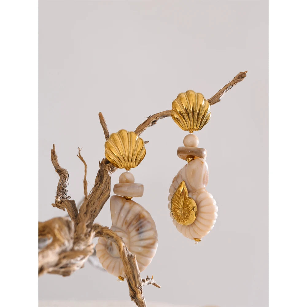 Boucles d'oreilles résine coquille en acier inoxydable