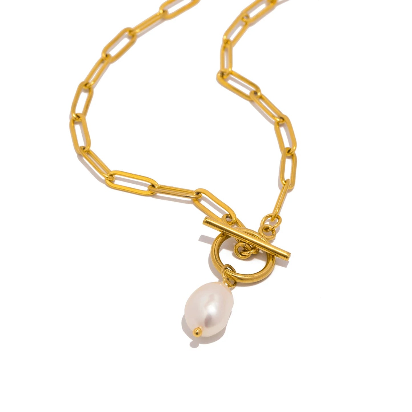 Collier élégant avec pendentif en perles naturelles en acier inoxydable