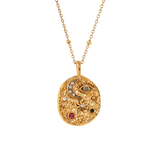 Collier avec pendentif étoile lune en acier inoxydable