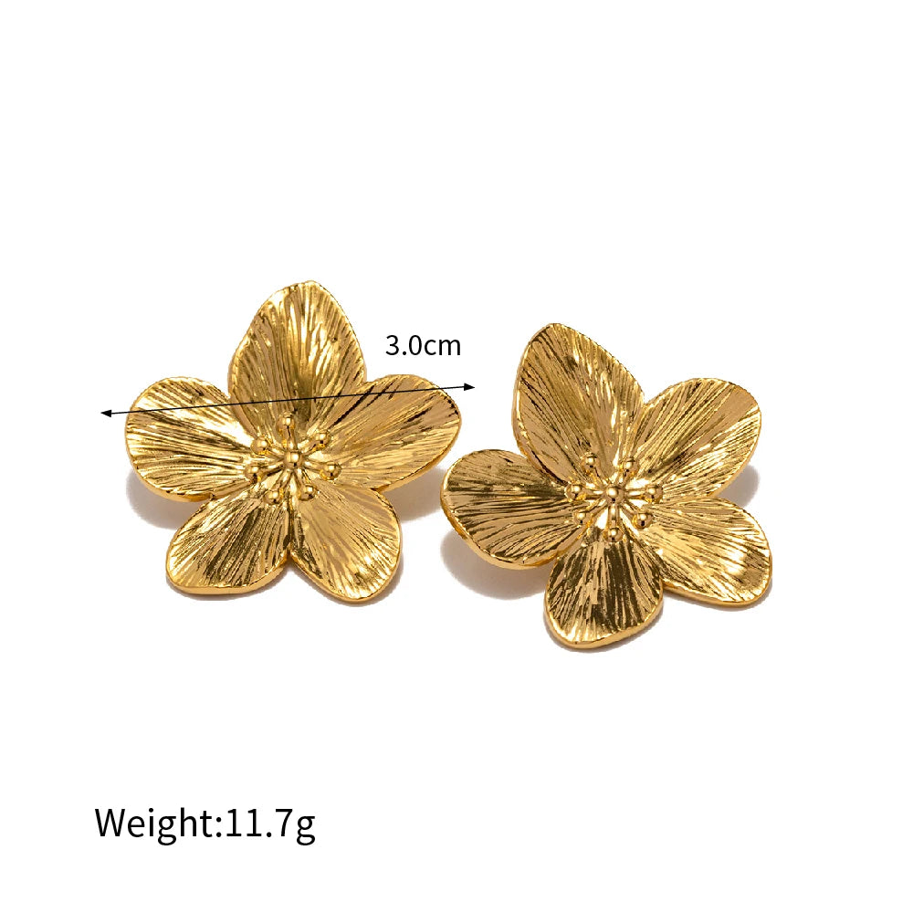 Boucles d'Oreilles Fleurs en Acier Inoxydable Plaqué Or 18K