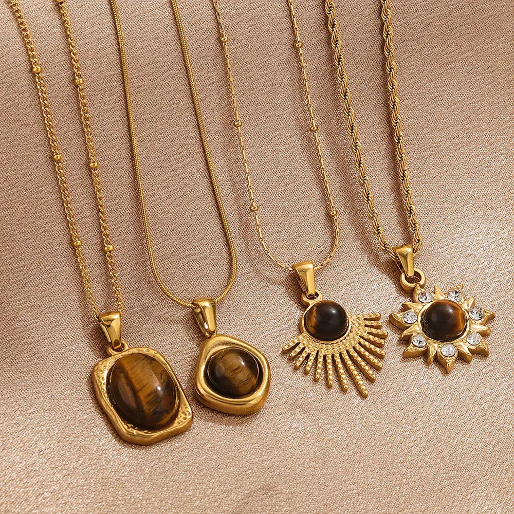 Collier pendentif œil du tigre 45cm en acier inoxydable