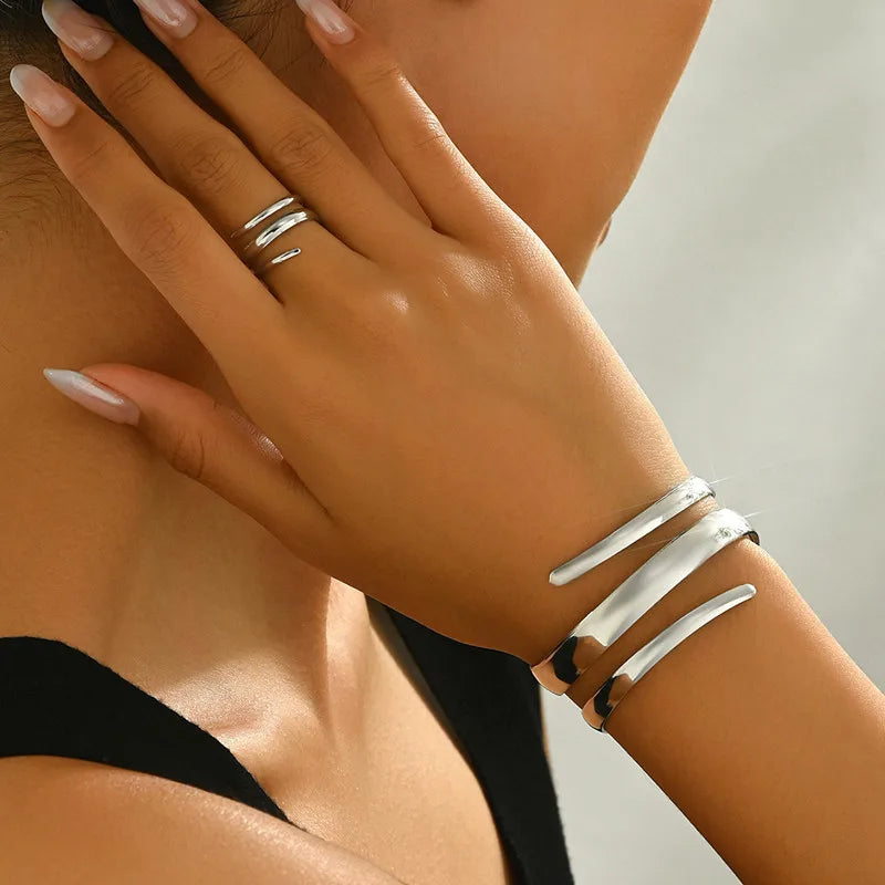 Parure bague et bracelet en acier inoxydable