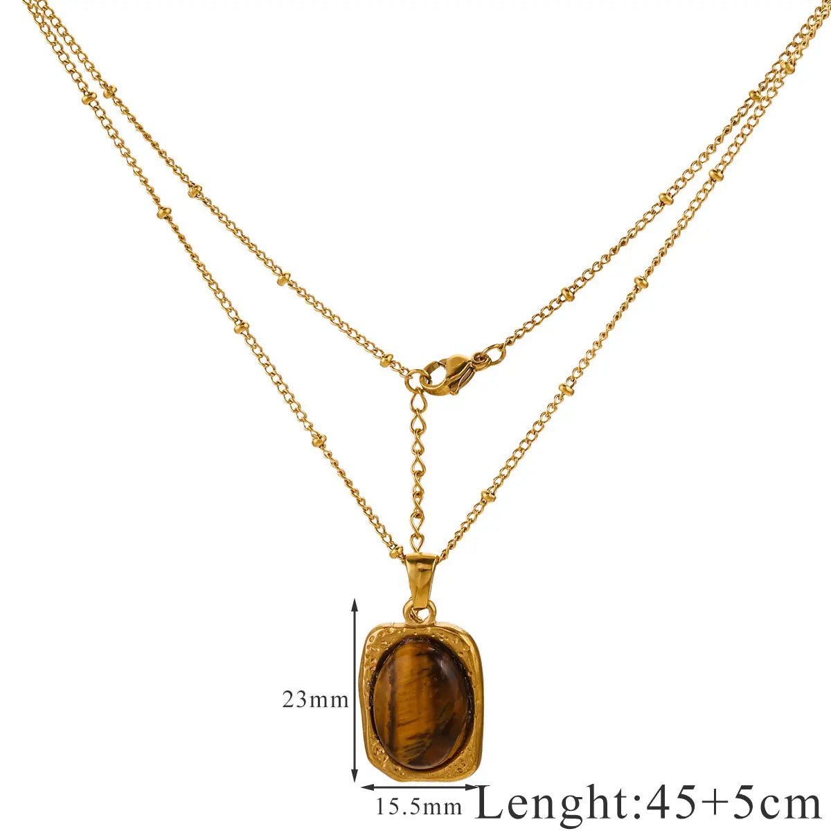 Collier pendentif œil du tigre 45cm en acier inoxydable