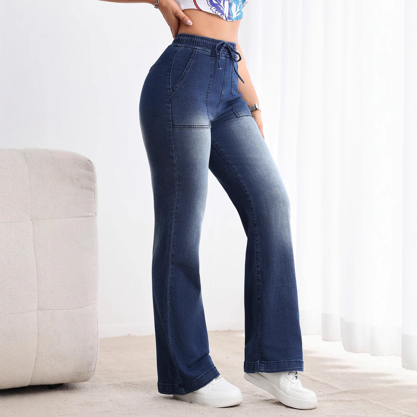 Jean taille élastique, cordon de serrage