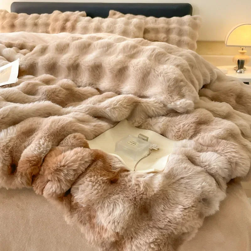 Parure de lit en fausse fourrure de lapin