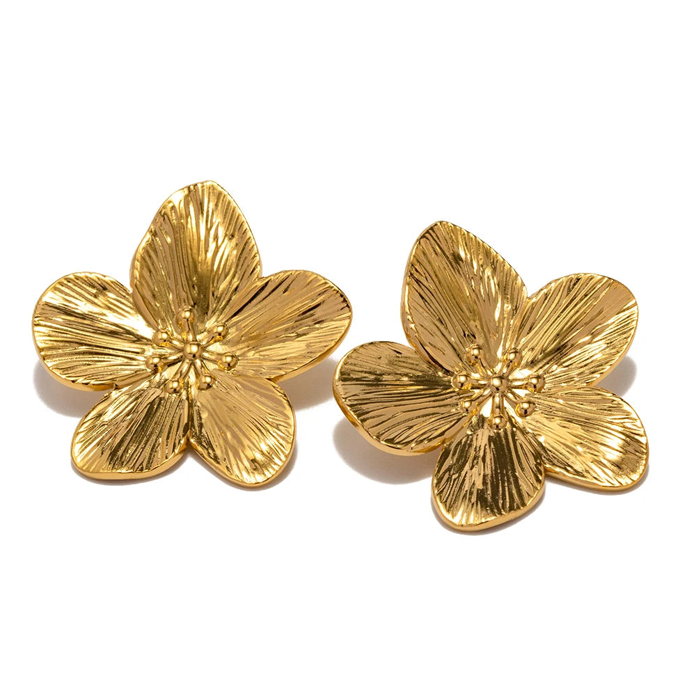 Boucles d'Oreilles Fleurs en Acier Inoxydable Plaqué Or 18K