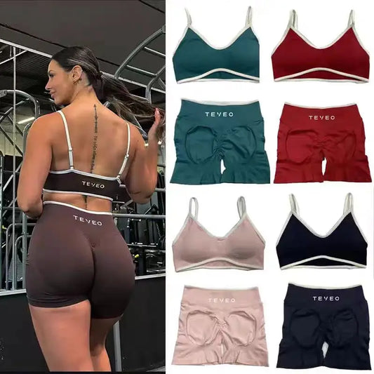 TEVEO – Short de Yoga pour femmes, pantalon de sport élastique, Fitness, cyclisme, sculpté, froissé, Leggings courts de Yoga