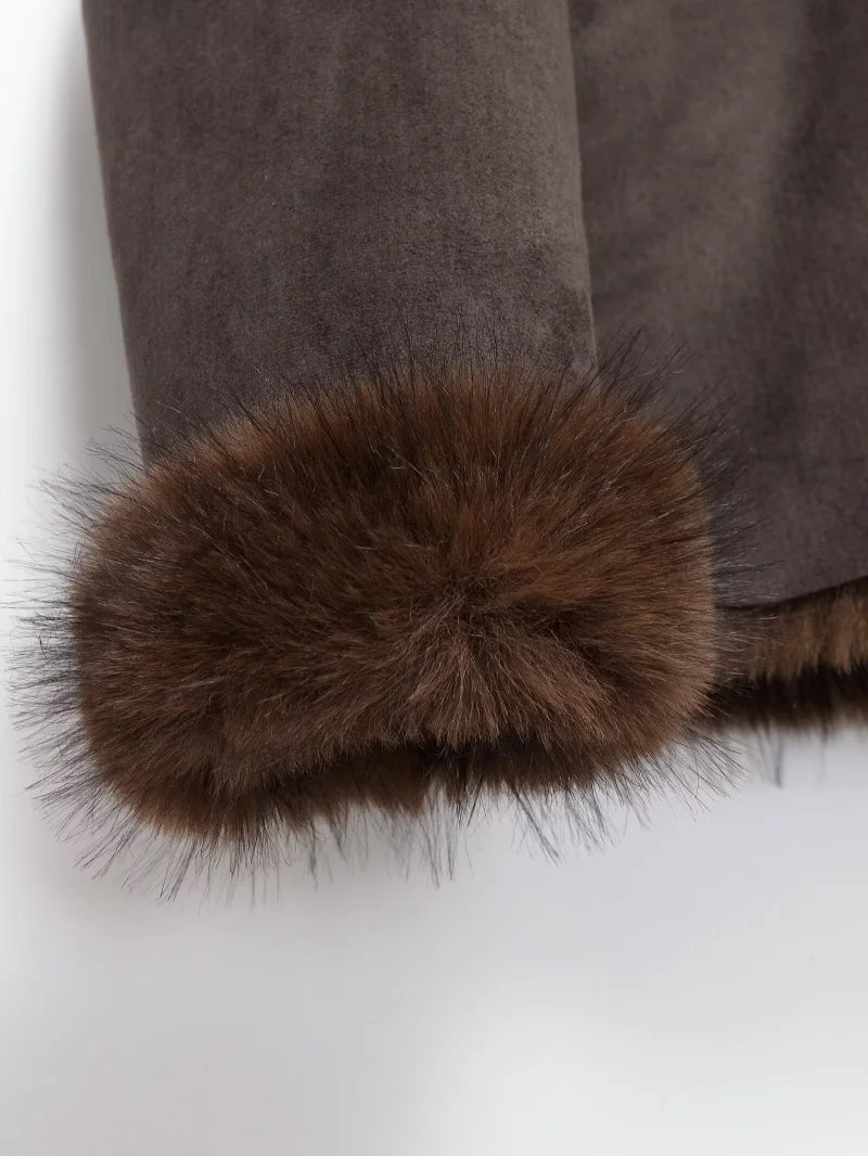 Veste vintage revers fausse fourrure