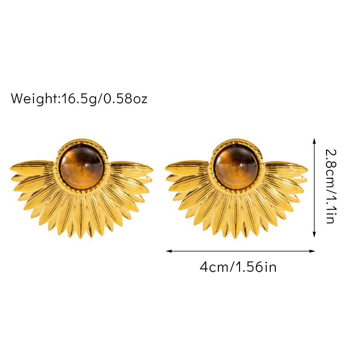 Boucles d'oreilles pierres œil du tigre en acier inoxydable