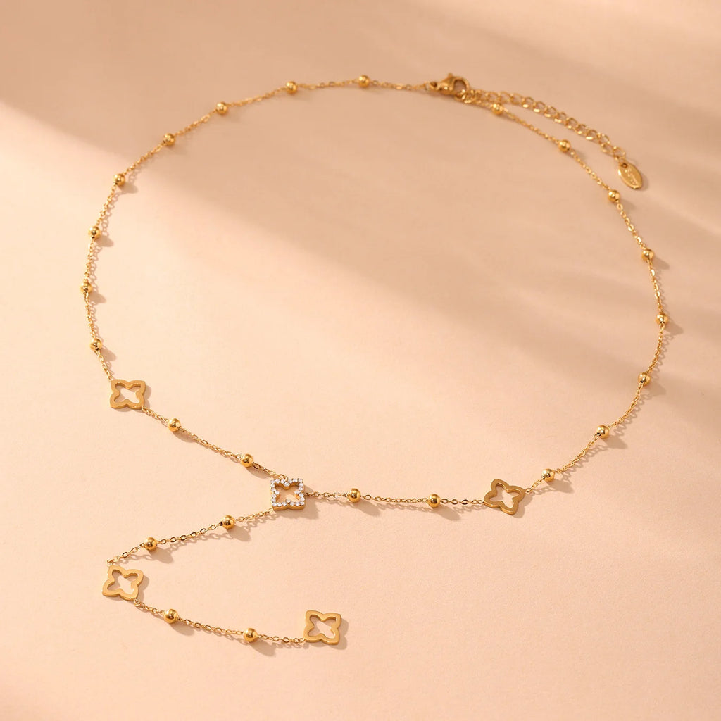 Collier trèfle porte-bonheur, longue chaîne en acier inoxydable