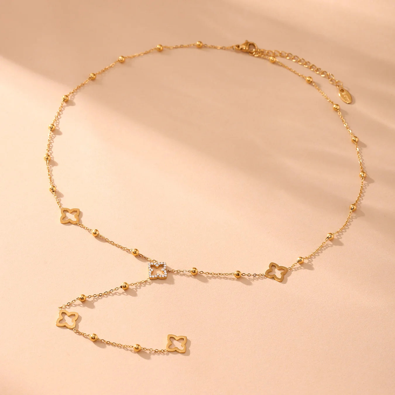 Collier trèfle porte-bonheur, longue chaîne en acier inoxydable