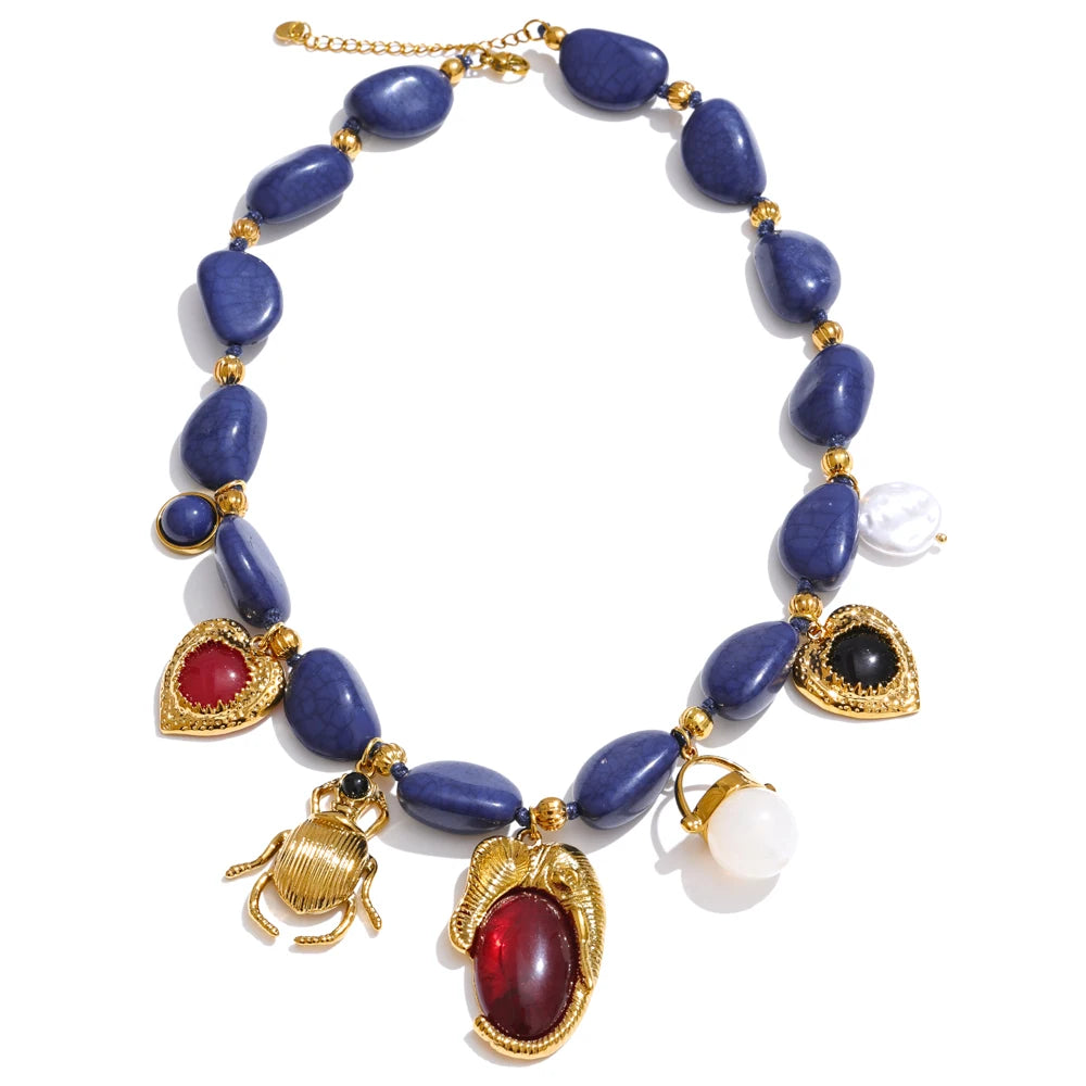 Chaîne perle coeur insecte goutte collier boucles d'oreilles en acier inoxydable