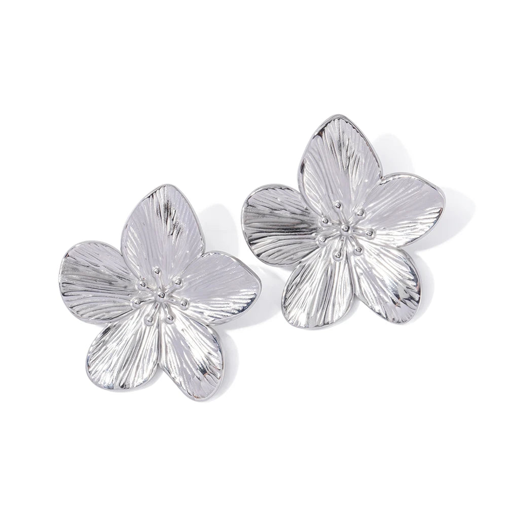 Boucles d'Oreilles Fleurs en Acier Inoxydable Plaqué Or 18K