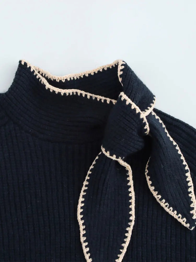 Pull manches longues col écharpe