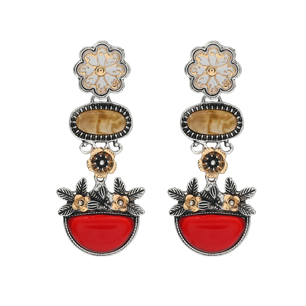 Boucles d'oreilles Vintage marguerite fleur résine