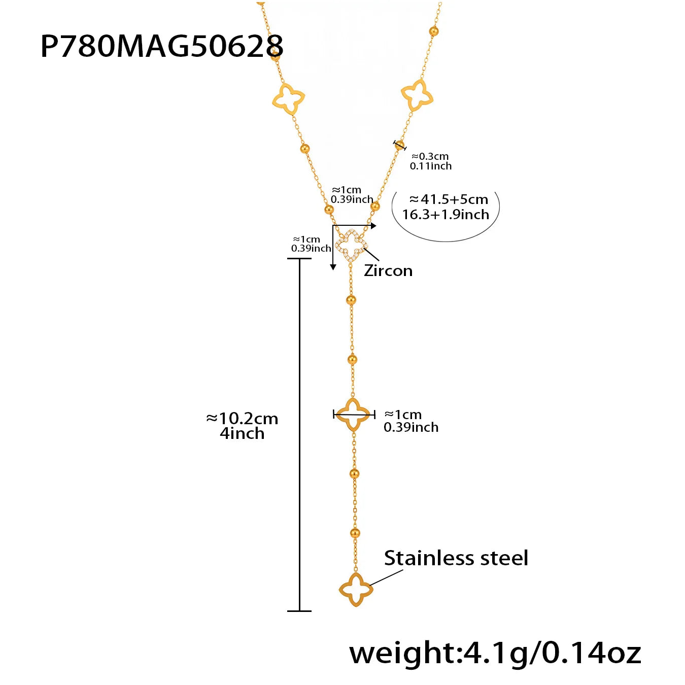 Collier trèfle porte-bonheur, longue chaîne en acier inoxydable