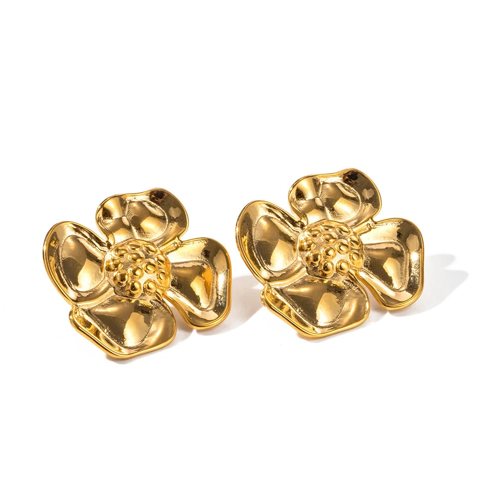 Boucles d'Oreilles Fleurs en Acier Inoxydable Plaqué Or 18K