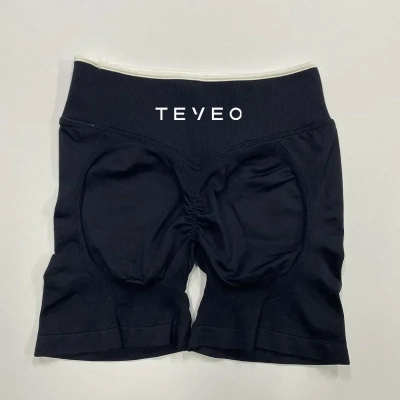 TEVEO – Short de Yoga pour femmes, pantalon de sport élastique, Fitness, cyclisme, sculpté, froissé, Leggings courts de Yoga