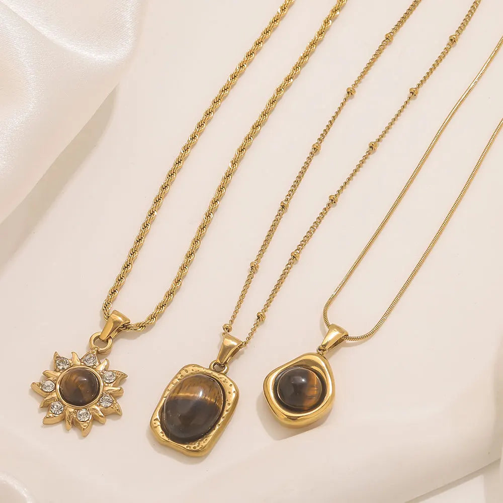 Collier pendentif œil du tigre 45cm en acier inoxydable