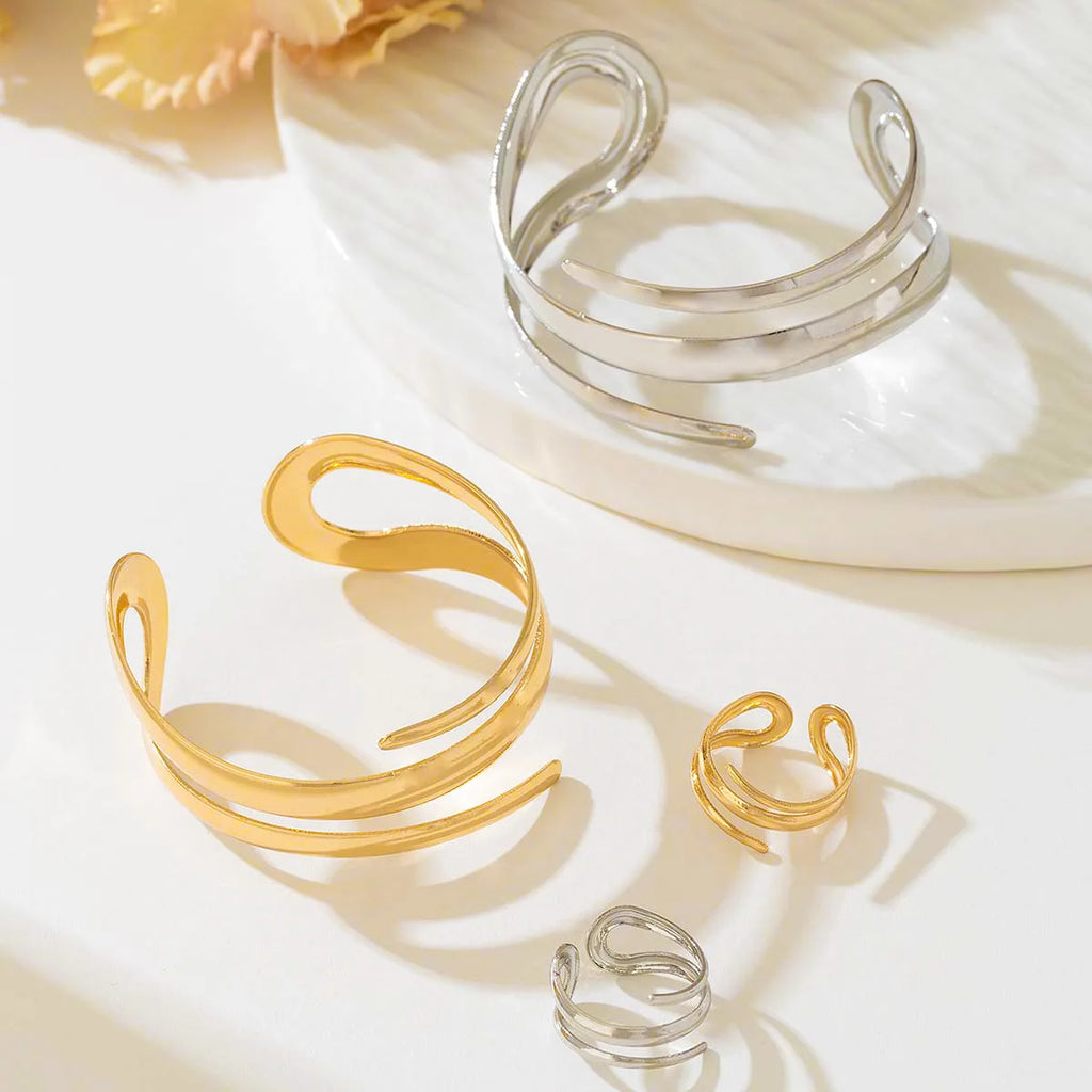 Parure bague et bracelet en acier inoxydable