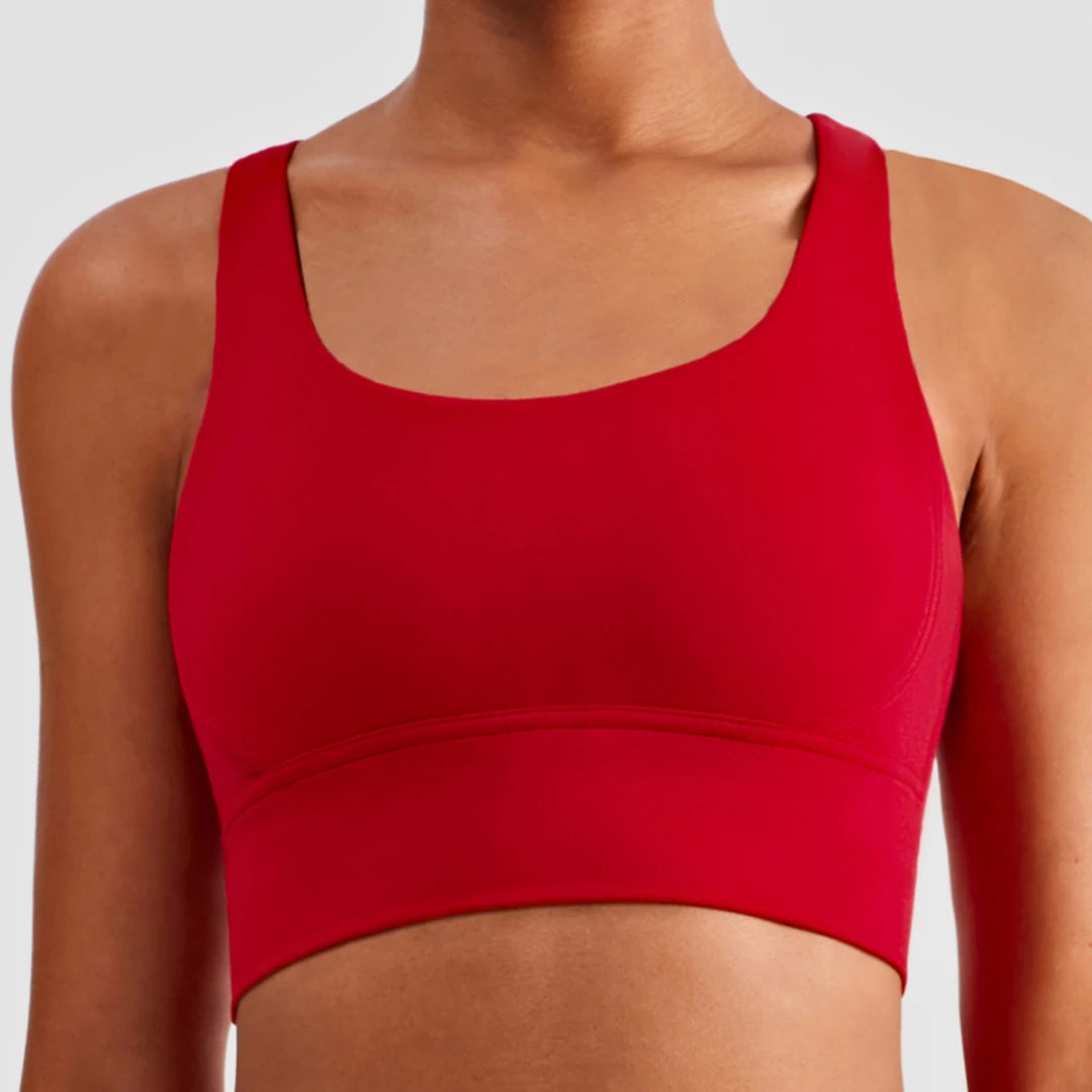 Soutien-gorge de sport pour femmes, couleur unie, dos croisé, haut moulant, haute résistance, entraînement complet, sous-vêtements Yoga avec coussinet de poitrine