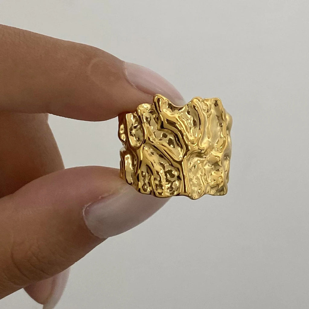 Bague grain de marteau acier inoxydable plaqué 18 carats