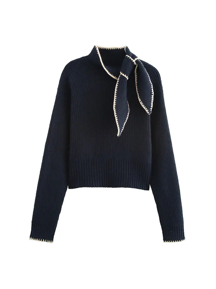 Pull manches longues col écharpe