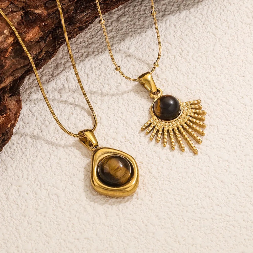 Collier pendentif œil du tigre 45cm en acier inoxydable