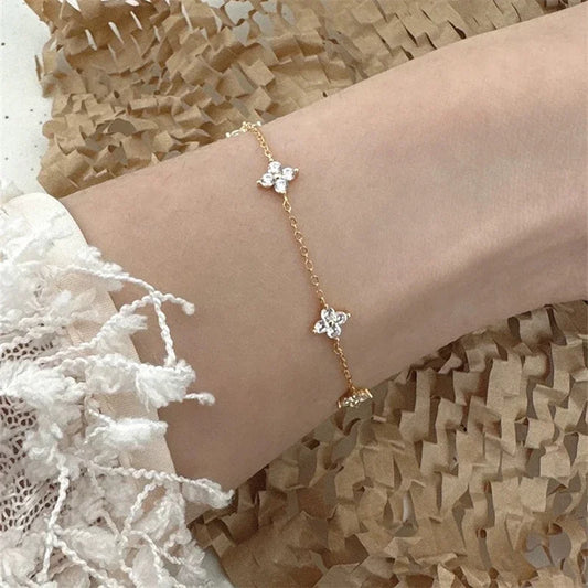 Bracelet fleurs en cristal en acier inoxydable