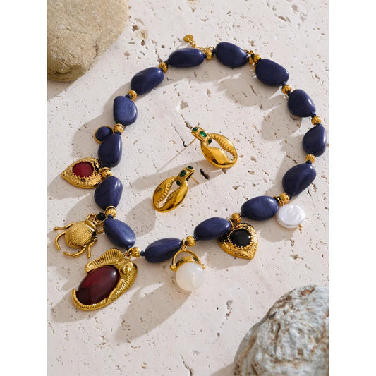 Chaîne perle coeur insecte goutte collier boucles d'oreilles en acier inoxydable